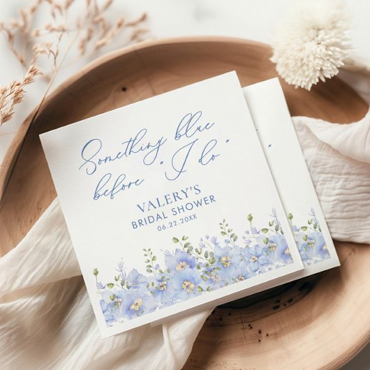 私が行う前に何か青いフローラブライダルシャワー スタンダードカクテルナプキン