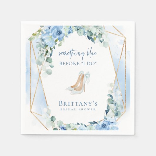 私が行う前に何か青いフローラブライダルシャワー スタンダードカクテルナプキン (正面)
