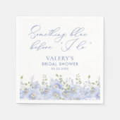 私が行う前に何か青いフローラブライダルシャワー スタンダードカクテルナプキン (正面)