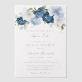 私が行う前に何か青いフローラブライダルシャワー ベラム紙招待状 (正面)
