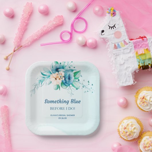 私が行う前に何か青いフローラブライダルシャワー ペーパープレート (パーティー)