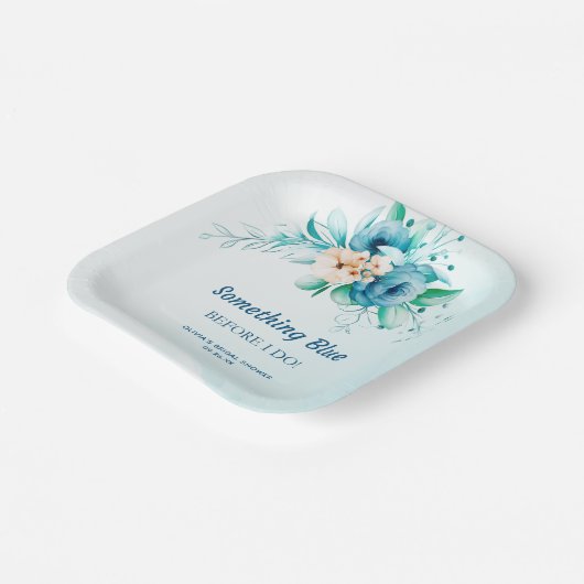 私が行う前に何か青いフローラブライダルシャワー ペーパープレート (傾斜あり)