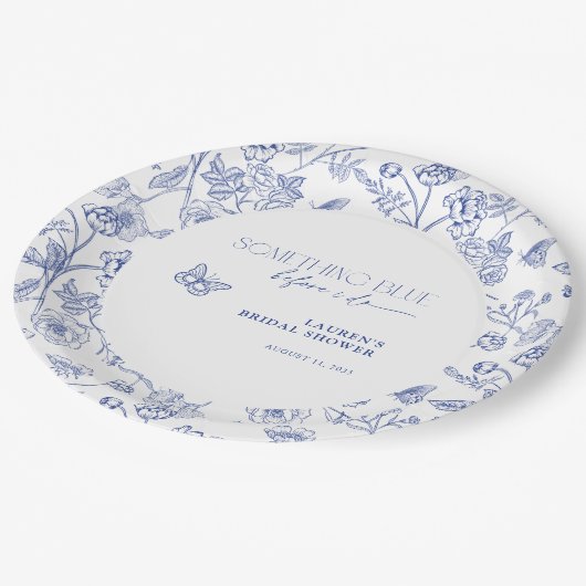 私が行う前に何か青いフローラブライダルシャワー ペーパープレート (アングル)