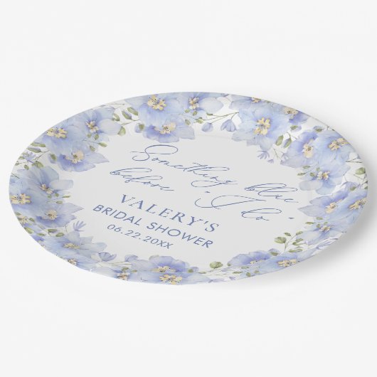 私が行う前に何か青いフローラブライダルシャワー ペーパープレート (アングル)