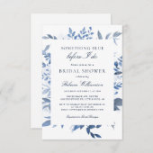 私が行う前に何か青いフローラブライダルシャワー 招待状 (正面/裏面)