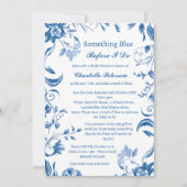 私が行う前に何か青いフローラブライダルシャワー 招待状 (正面)