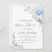 私が行う前に何か青いフローラブライダルシャワー 招待状 (正面)