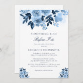 私が行う前に何か青いフローラブライダルシャワー 招待状 (正面/裏面)