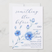 私が行う前に何か青いフローラブライダルシャワー 招待状 (正面)