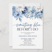 私が行う前に何か青いフローラブライダルシャワー 招待状 (正面)