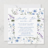 私が行う前に何か青いフローラブライダルシャワー 招待状 (正面)