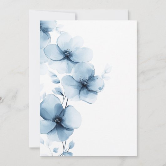 私が行う前に何か青いフローラブライダルシャワー 招待状 (裏面)