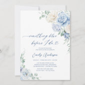 私が行う前に何か青いフローラブライダルシャワー 招待状 (正面)