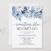 私が行う前に何か青いフローラブライダルシャワー 招待状 (正面)