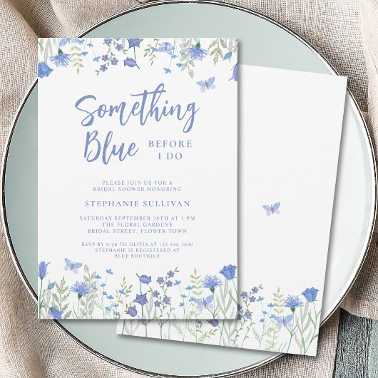 私が行う前に何か青いフローラブライダルシャワー 招待状