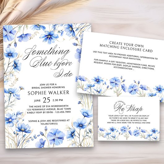 私が行う前に何か青いフローラブライダルシャワー 招待状