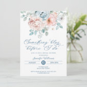 私が行う前に何か青いフローラブライダルシャワー 招待状 (スタンド正面)