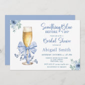 私が行う前に何か青いフローラブライダルシャワー 招待状 (正面/裏面)