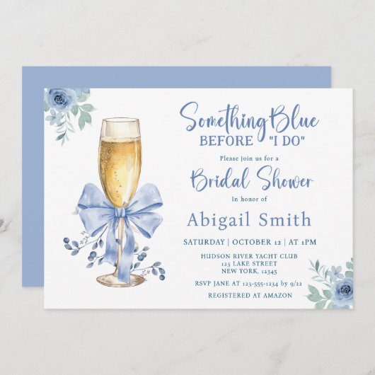 私が行う前に何か青いフローラブライダルシャワー 招待状 (正面/裏面)