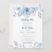私が行う前に何か青いフローラブライダルシャワー 招待状 (正面)