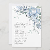 私が行う前に何か青いフローラブライダルシャワー 招待状 (正面)