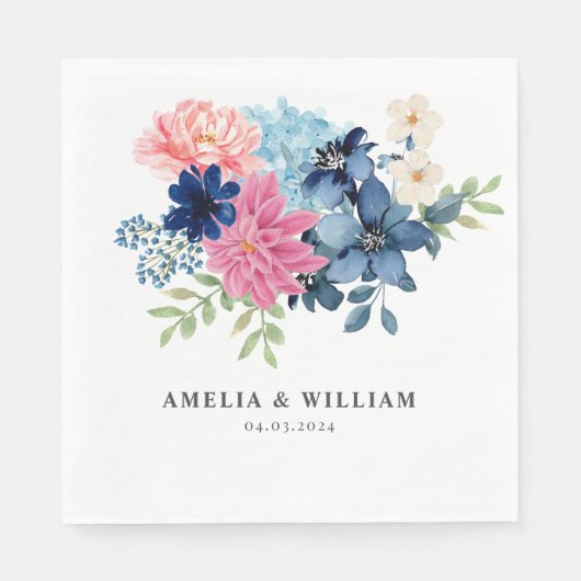 私が行う前に何か青いフローラ結婚。 スタンダードランチョンナプキン (正面)