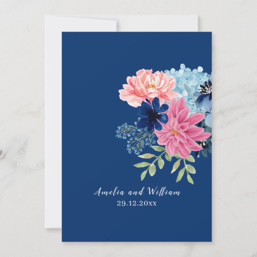 私が行う前に何か青いフローラ結婚。 招待状 (裏面)