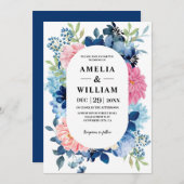 私が行う前に何か青いフローラ結婚。 招待状 (正面/裏面)