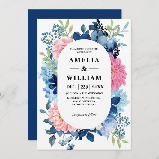 私が行う前に何か青いフローラ結婚。 招待状 (正面/裏面)