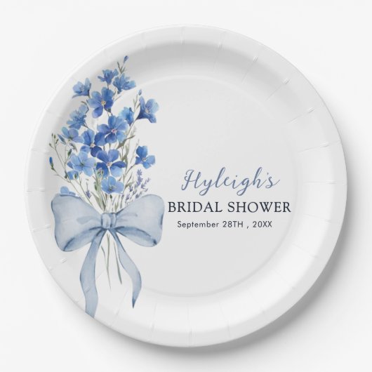 私が行う前に何か青いブライダルシャワーパーティー ペーパープレート (正面)