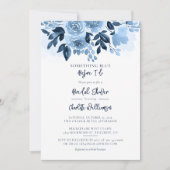 私が行う前に何か青いブライダルシャワーフローラ 招待状 (正面)