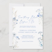私が行う前に何か青いブライダルシャワーフローラ 招待状 (正面)
