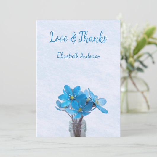 私が行う前に何か青いブライダルシャワー サンキューカード (スタンド正面)