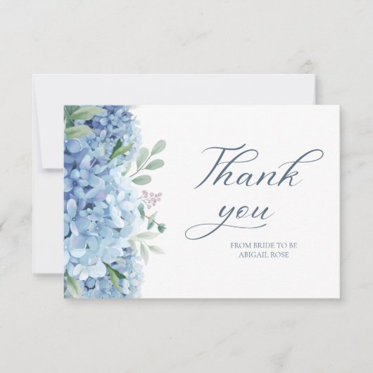 私が行う前に何か青いブライダルシャワー サンキューカード (正面)