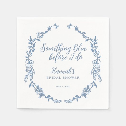 私が行う前に何か青いブライダルシャワー スタンダードカクテルナプキン (正面)