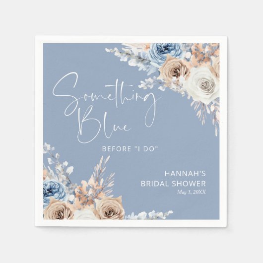 私が行う前に何か青いブライダルシャワー スタンダードカクテルナプキン (正面)