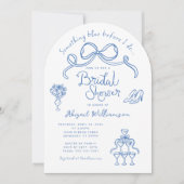 私が行う前に何か青いブライダルシャワー 招待状 (正面)