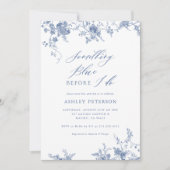 私が行う前に何か青いブライダルシャワー 招待状 (正面)