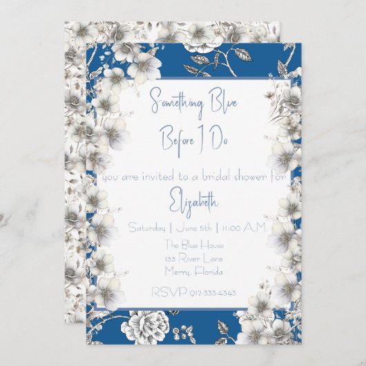 私が行う前に何か青いブライダルシャワー 招待状 (正面/裏面)