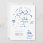 私が行う前に何か青いブライダルシャワー 招待状 (正面)