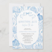 私が行う前に何か青いブライダルシャワー 招待状 (正面)