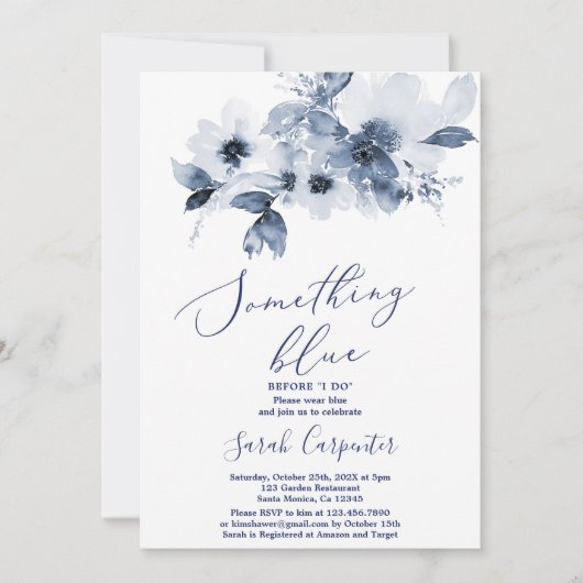 私が行う前に何か青いブライダルシャワーInvitati 招待状 (正面)