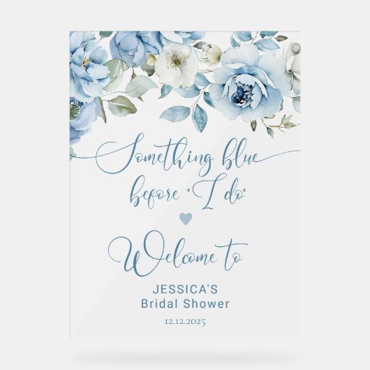 私が行う前に何か青いブライダル歓迎の曇り アクリルサイン (正面)