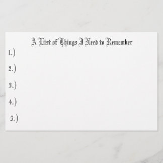 私が覚える必要がある1.)、2.事項のリスト)、… 便箋