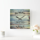 私が退職したで素朴な納屋の木製の青であるものは何でも、Ahh スクエア壁時計 (ホーム)