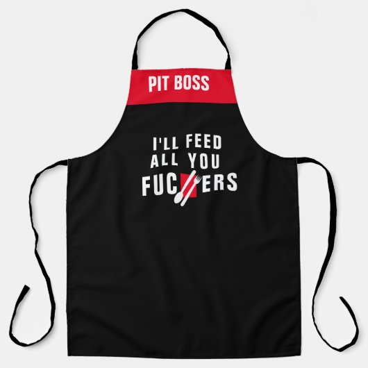 「私が食べ物を与えする」エプロンおもしろいシェフAttitation Grill エプロン (正面)