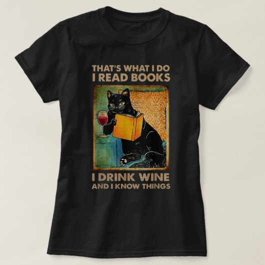 私が飲む本は黒猫読だ Tシャツ (デザイン正面)