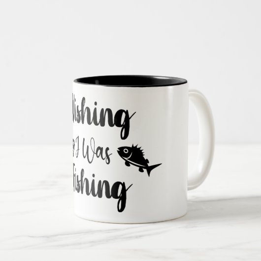 私が魚釣りおもしろい引用文 ツートーンマグカップ (正面右)