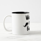 私が魚釣りおもしろい引用文 ツートーンマグカップ (左)