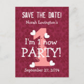 私が1つの誕生日パーティーW01Aワインレッドである日付を保存 案内ポストカード (正面)